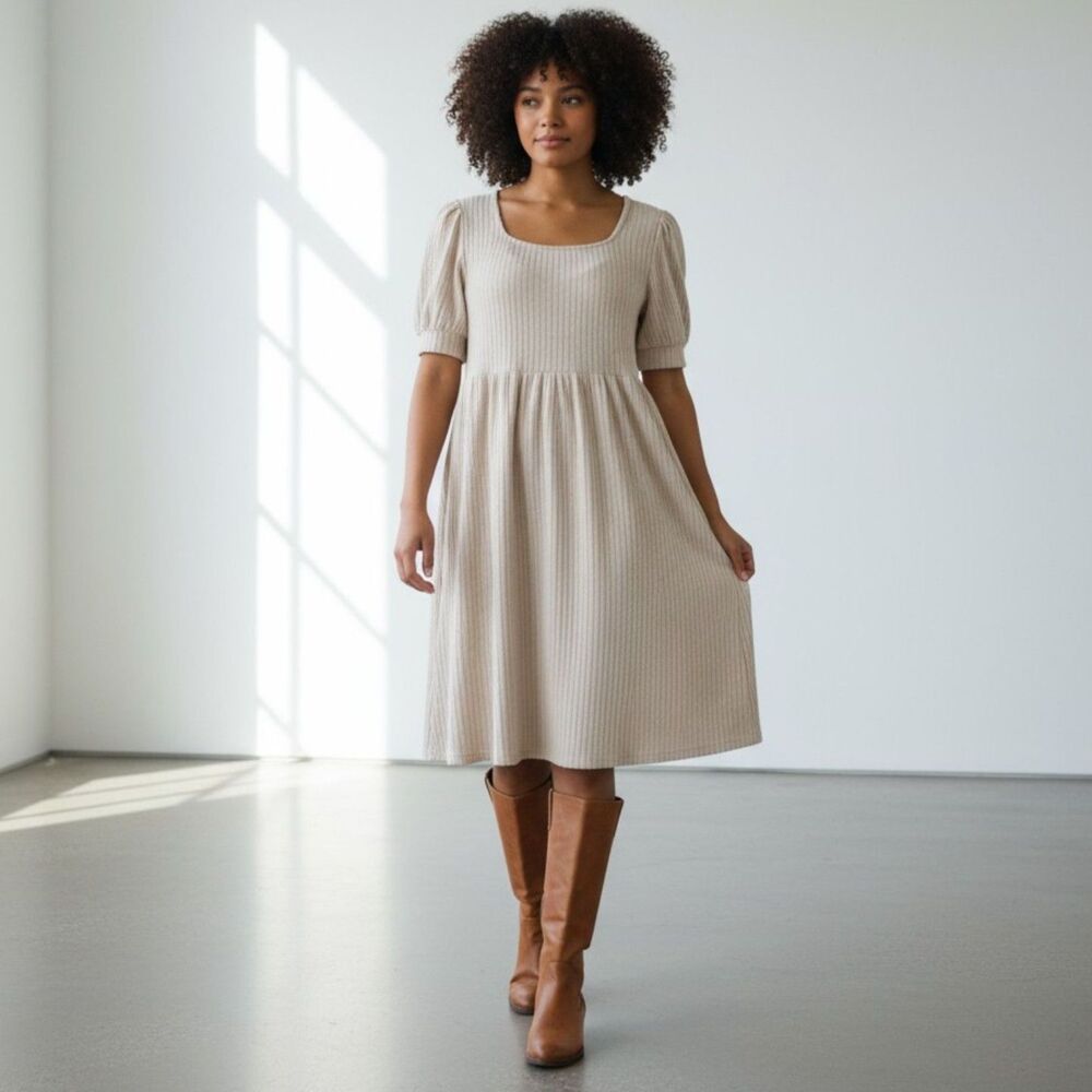 POLAGRAM Knit Midi Dress in Sand, NEW! Size 2XL